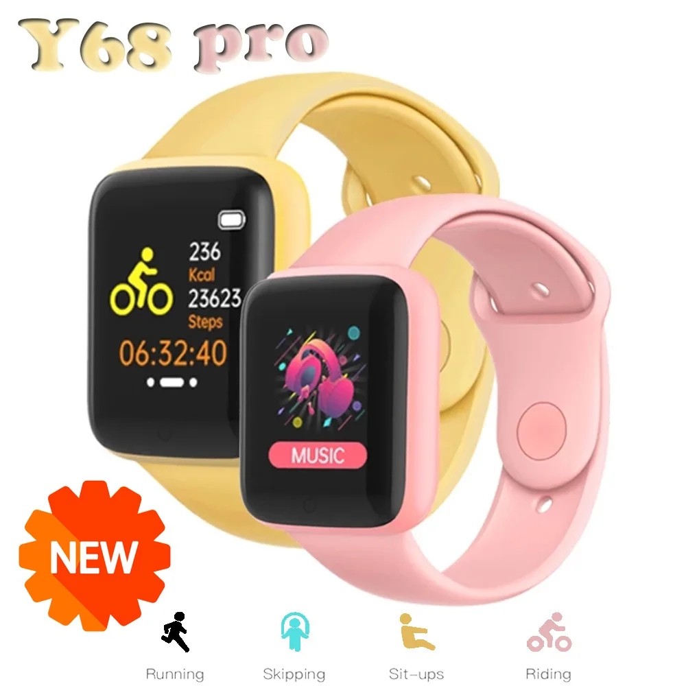 

Y68 Pro Bluetooth watch Fitness tracker heart rate blood pressure monitor men women watches D20 Macaron smartwatch PK D18 D13 X7