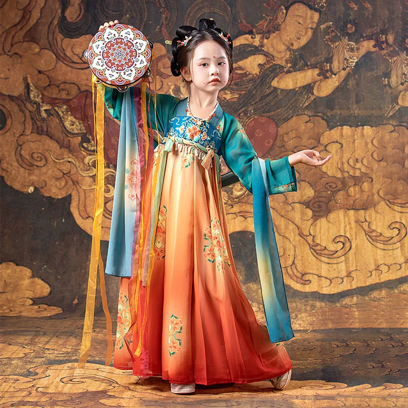 

Girls' Hanfu skirt autumn children's costume Dunhuang performance costume Chinese style super fairy dress princess dress Tang su