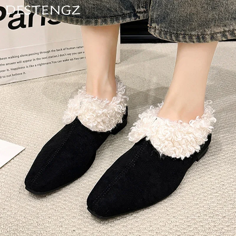 Женские ботильоны на меху замшевые короткие плюшевые модные хлопковые туфли с