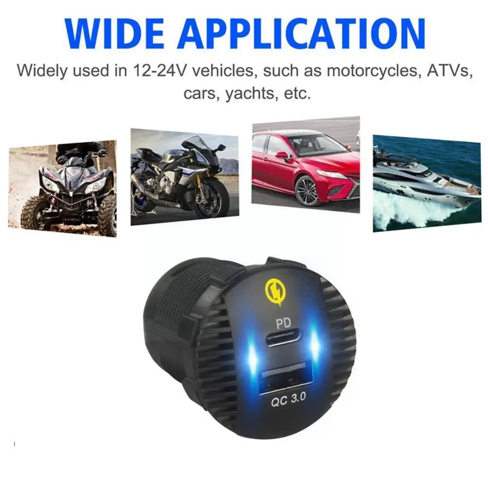

Зарядное устройство для автомобиля, быстрая зарядка, 12-24 В, аксессуары для автомобиля и мотоцикла, вспышка Qc3.0 + Модифицированная зарядка PD Usb...