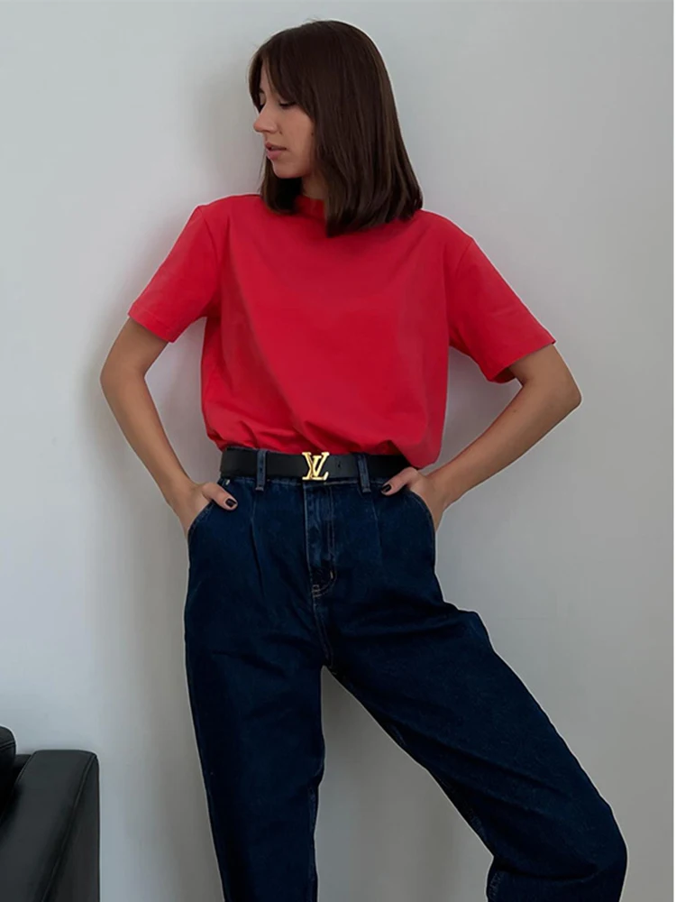 

Футболка женская оверсайз из хлопка с круглым вырезом и коротким рукавом