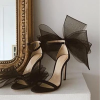 irregular bow tie high heel sandals for women black white mesh butterfly heels sandals cut outs summer party dress shoes