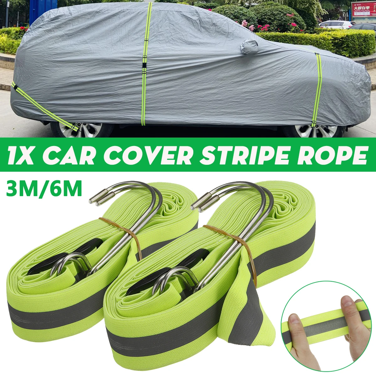 

3M / 6M Car Covers Elastic Adjustable Reflective Stripe Rope Easy Installation Rope Protect Cover From High Wind Multiple Use