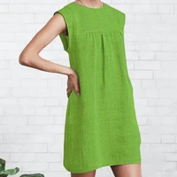 2022 womens dresses mini dress sweet solid color o neck loose fit sleeveless shift dress female clothes