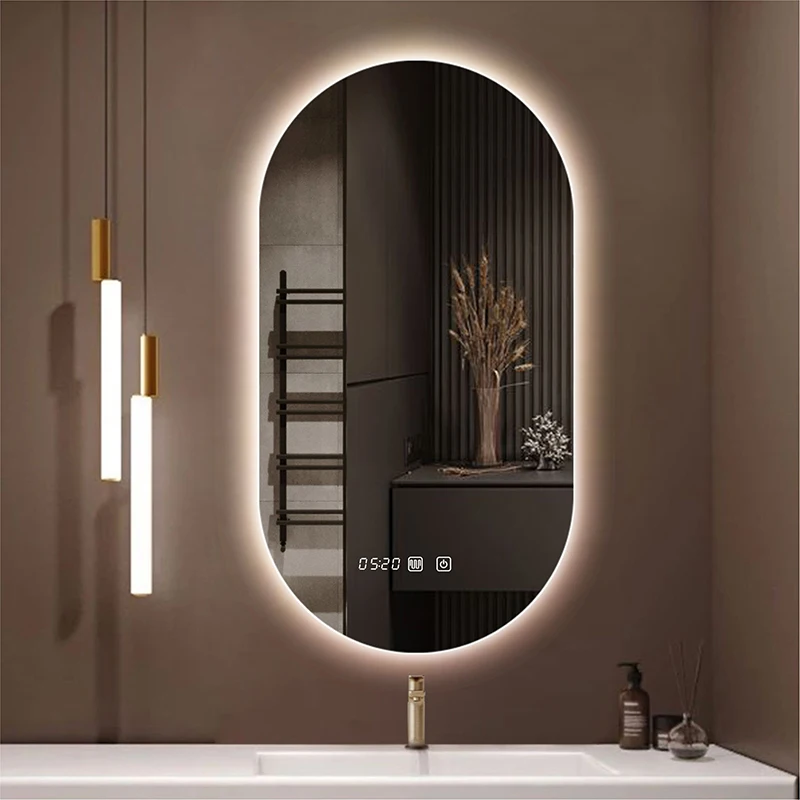 

LED Makeup Luxury Mirror Intellegent 3 Color Backlight Standing Time Temperature Big Display Bath Wall Mounted Vanity Mirror
