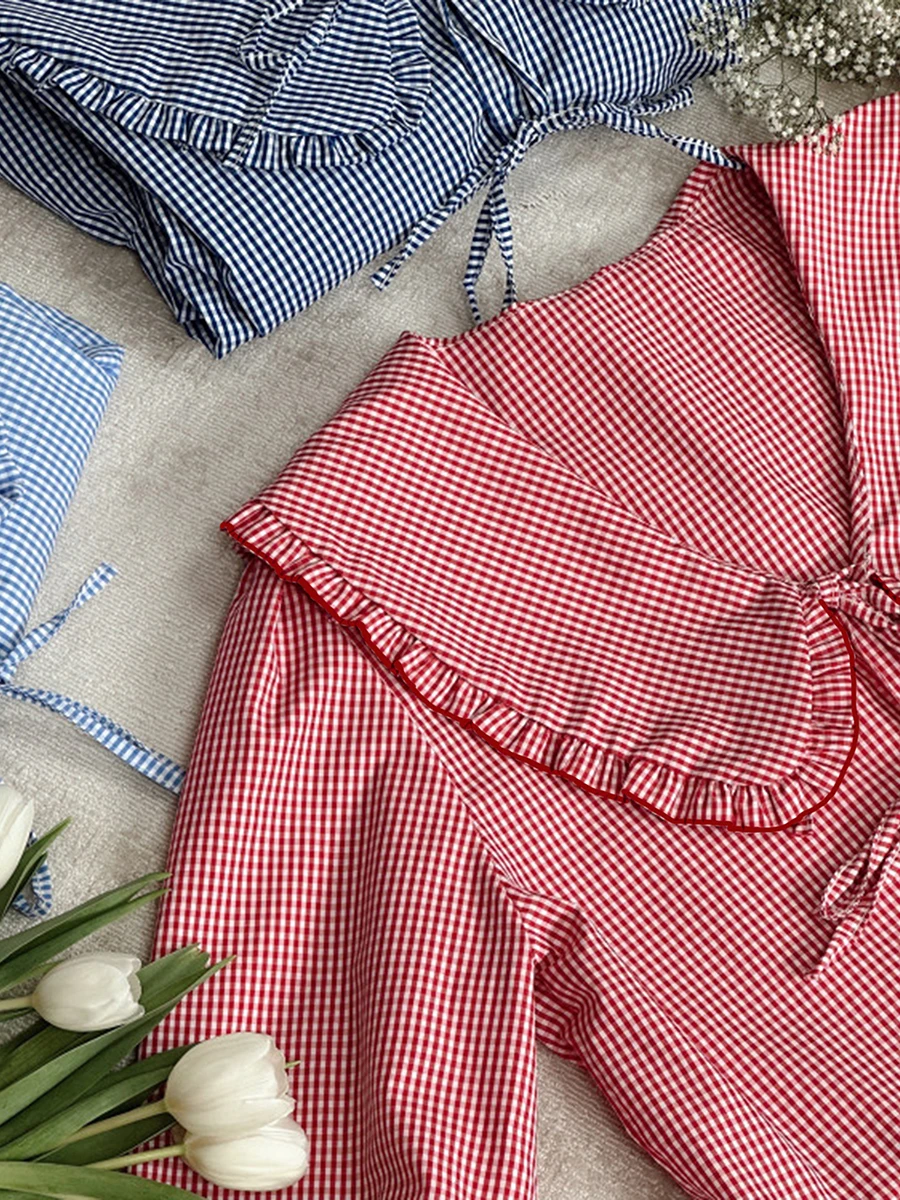 Новая модная женская блузка элегантные клетчатые Топы с коротким рукавом и