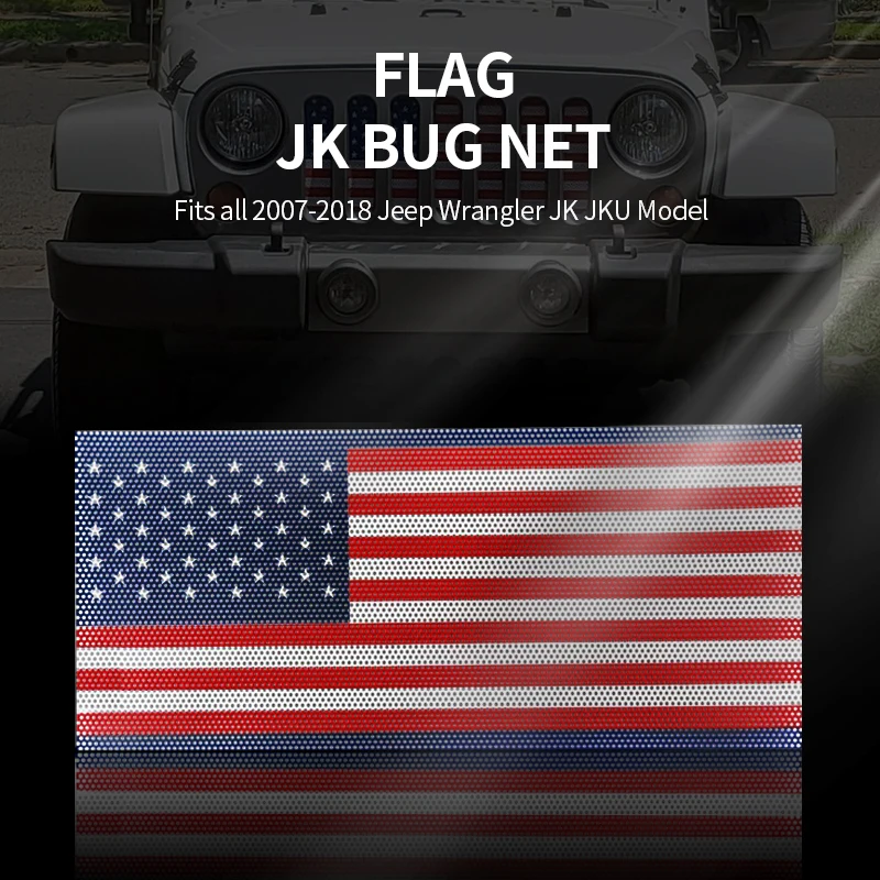 

Fit 07-18 Jeep Wrangler JK JKU USA American Flag Front Steel Mesh Grille Inserts