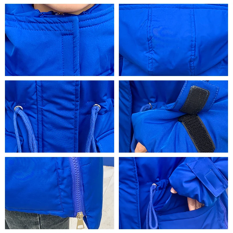 Thick Padded Jacket Bread Coat Warm Cotton Quilted Jacket Lady Short Korean Style Drawstring Loose with Hooded Parkas