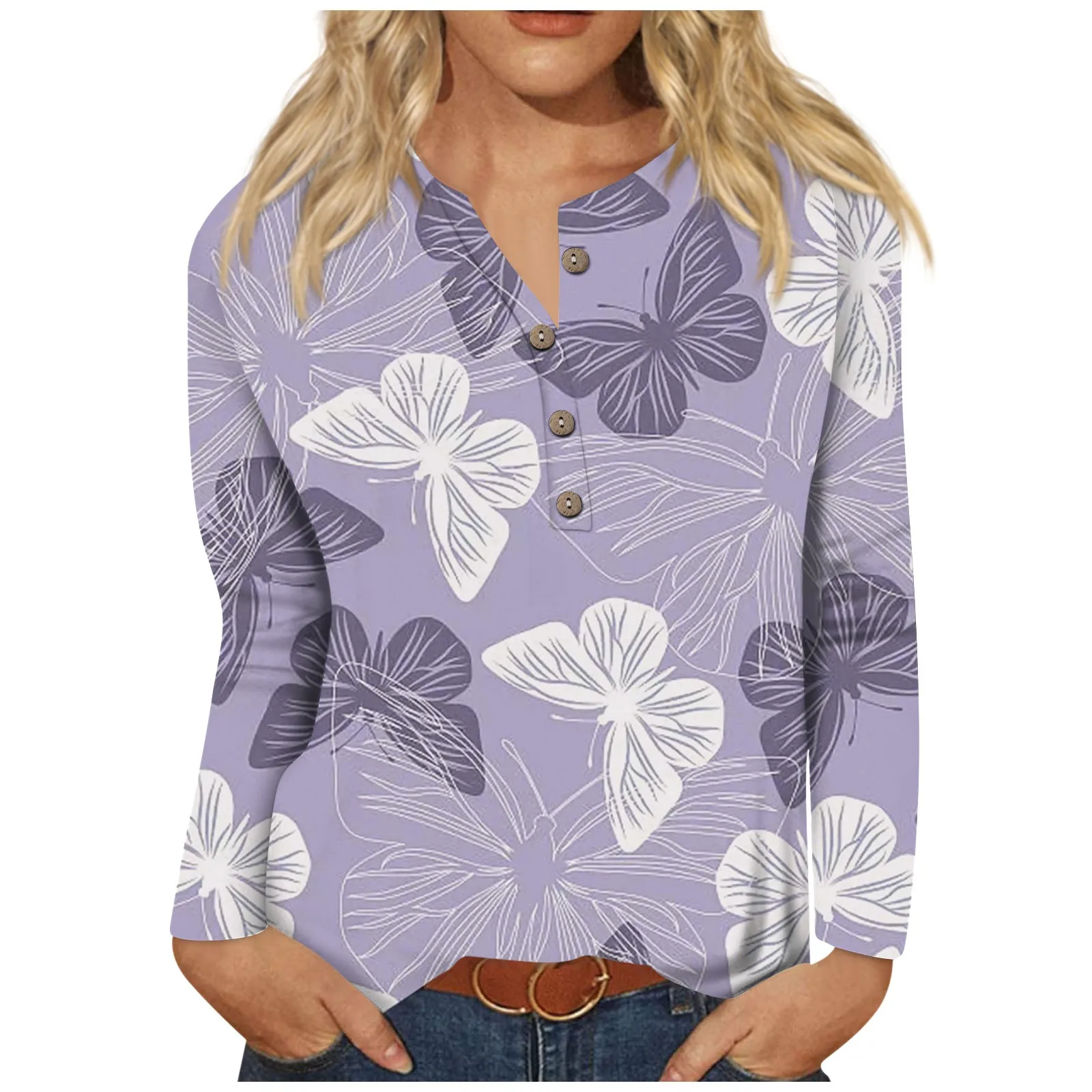 

Женская модная повседневная футболка на пуговицах с круглым вырезом и длинным рукавом, топ, Новая модная женская блузка 2023, футболка, женская одежда