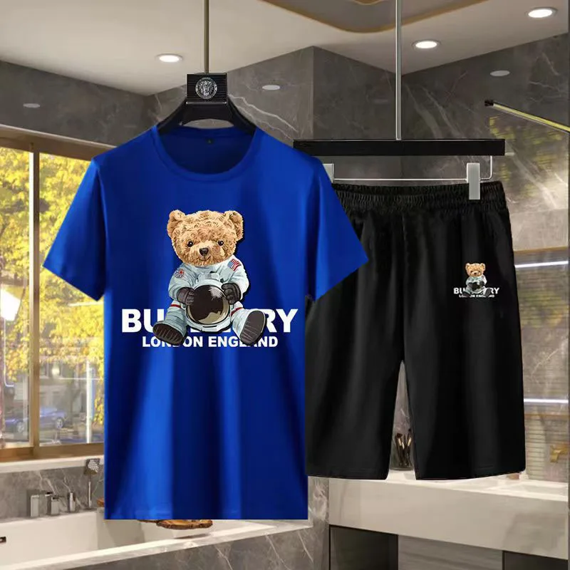 Summer Men‘s Tracksuit T Shirt  Shorts Set Luxury Brand Short Sleeve Men's T-Shirt Bear Print T Shirt 2 Piece Suit