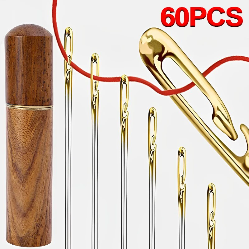 

1-60Pcs Blind Sewing Needles Elderly Big Hole Stainless Steel Needle for Sewing Household DIY Jewerly Beading Threading Needles