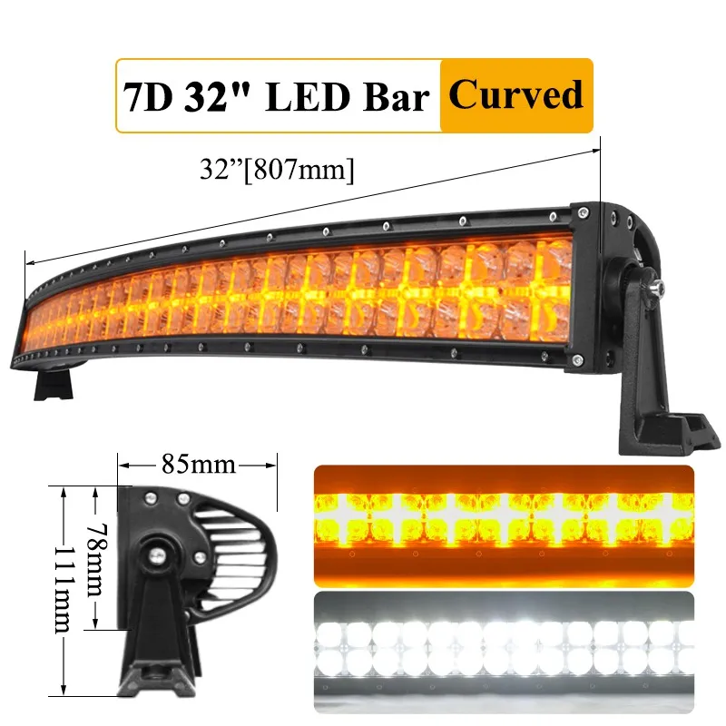 

7D Янтарный DRL 12V 24V Offroad Ledbar Изогнутый светодиод 4x4 Ramp Truck Barra Lightbar Bar Рабочий свет для автомобиля 4WD Patrol Raptor Cruiser