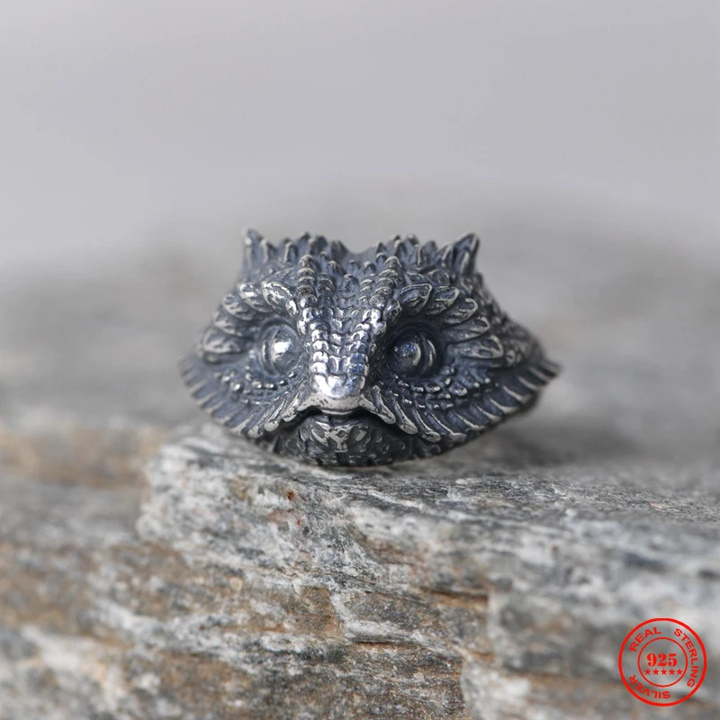 

YIZIZAI Vintage Street 100% 925 Sterling Silver Lizard Ring For Men and Women Gothic Street Hip Hop Punk Style Ring Dark Jewelry