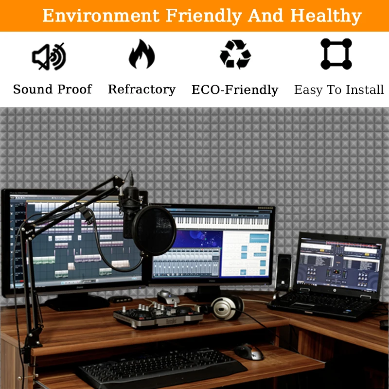 Акустическая пена TOUO 6/12/24 шт. звукопоглощающие панели в виде пирамиды для офиса