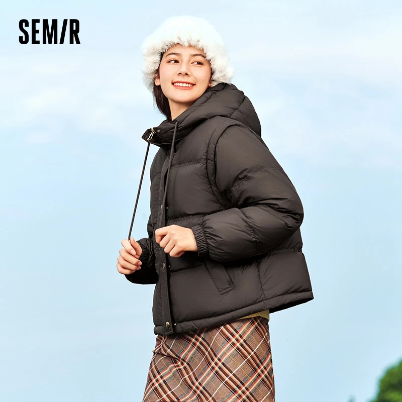 Фото Semir пуховик с капюшоном женский свободный 2025 новый зимний водонепроницаемый маслостойкий пятностойкий пуховик зимнее пальто женское №2