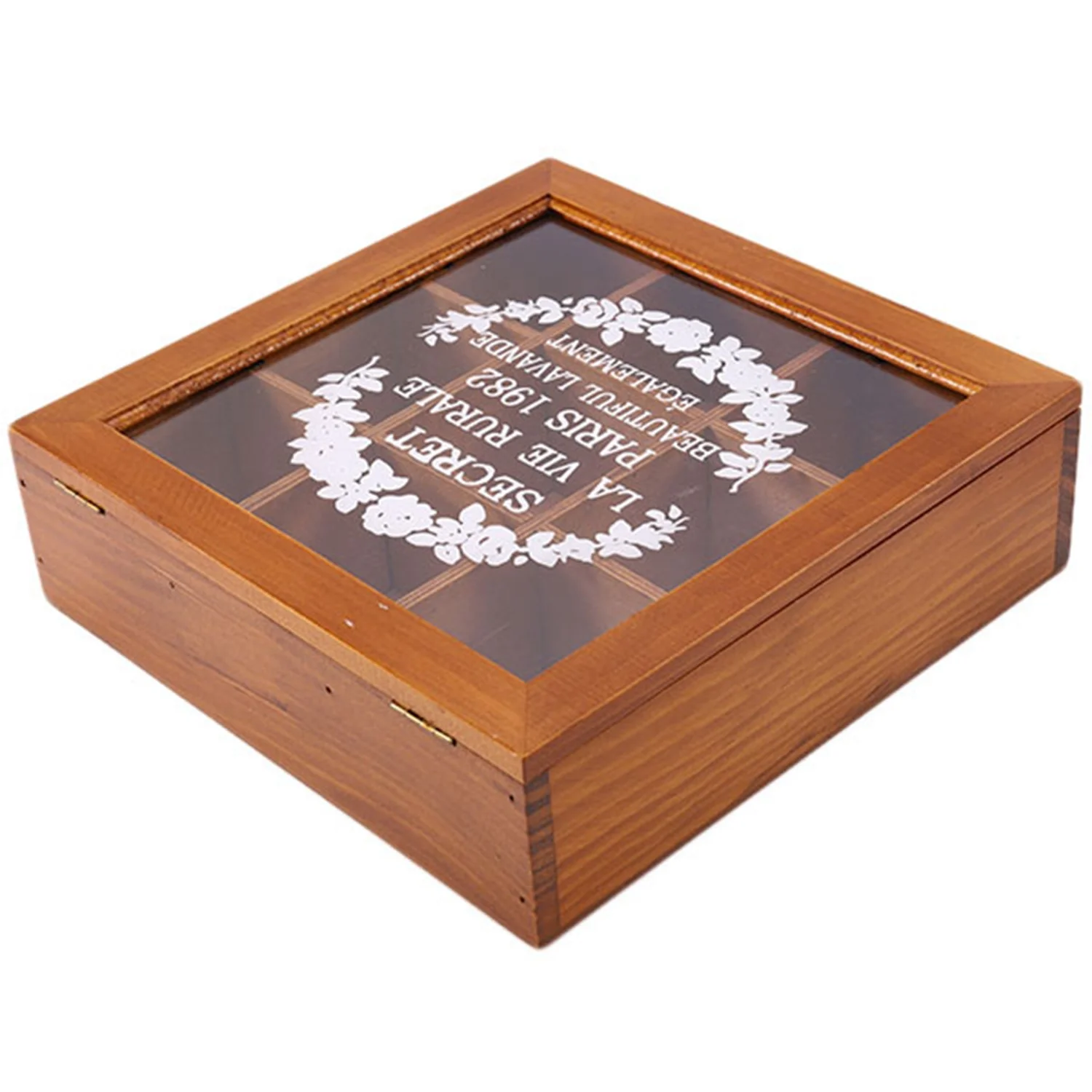 

9 Section Wooden Chic Tea Box Compartments Container Bag Chest Storage Spice New Store Boxes Cosmetics Jewelly 24 X 24 X 7Cm -