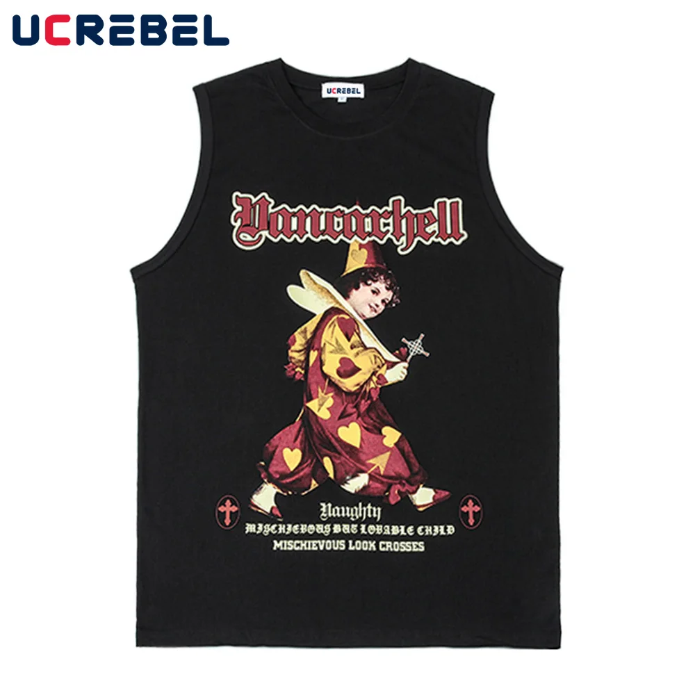 

Футболка мужская состаренная с круглым вырезом, повседневная тенниска без рукавов, с портретным принтом, уличная одежда, свободного кроя, н...