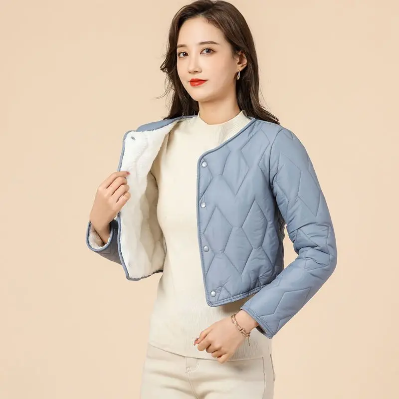 Autumn Winter Jacket Women 2022 New Solid Slim Portable Down Cotton Short Coats Warm Fleece Padded Parkas Famale Clothing Top