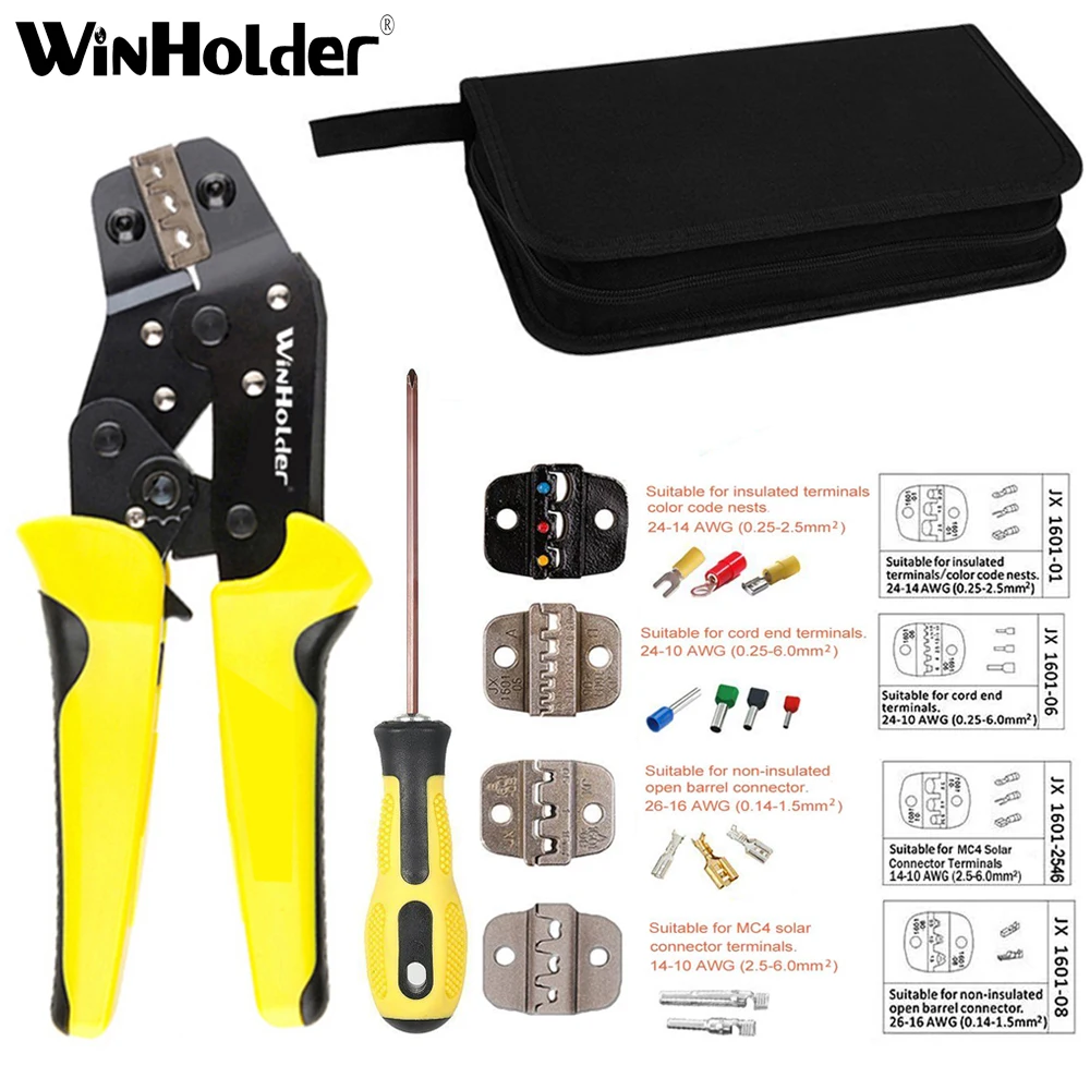 Winholder Professional 4 in 1 Wire Crimper Pliers Ratcheting Terminal Crimping Tool Non Insulated Open Barrel Insulated JXD4