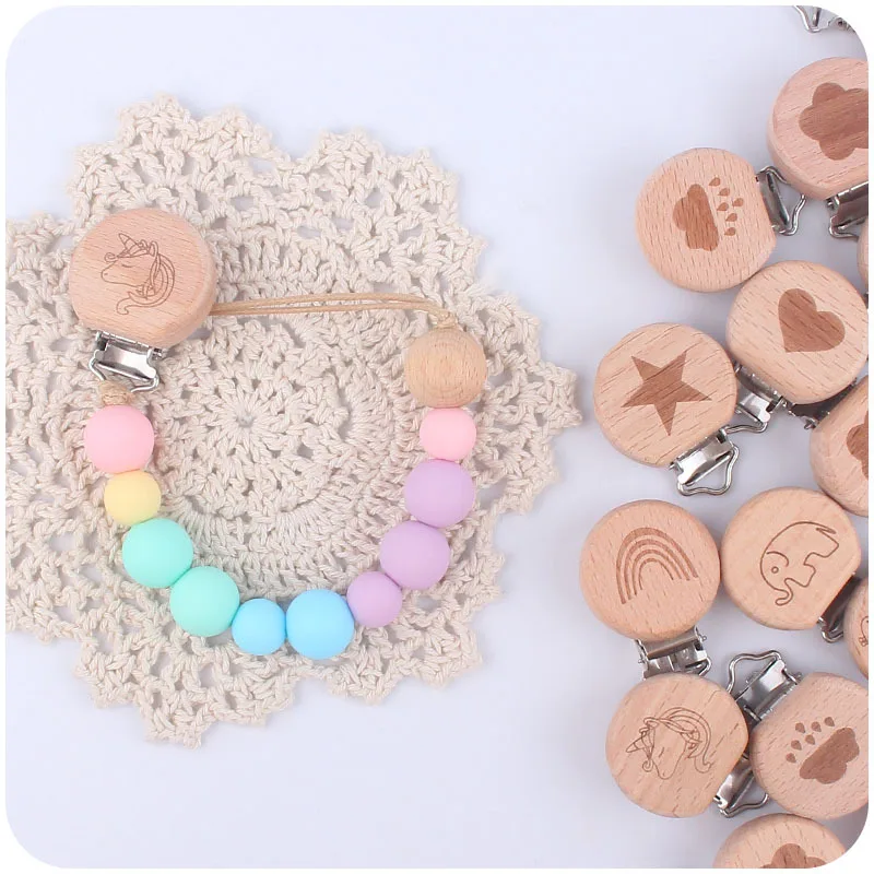 Бусы-клипсы деревянные полукруглые из бука с мультяшными животными 5 шт. |