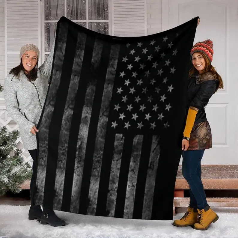 

Black Distressed American Flag Sherpa Throw Blanket Gift -Throws and Blankets, Housewarming Gift, Throw Blanket, Custom Order, B