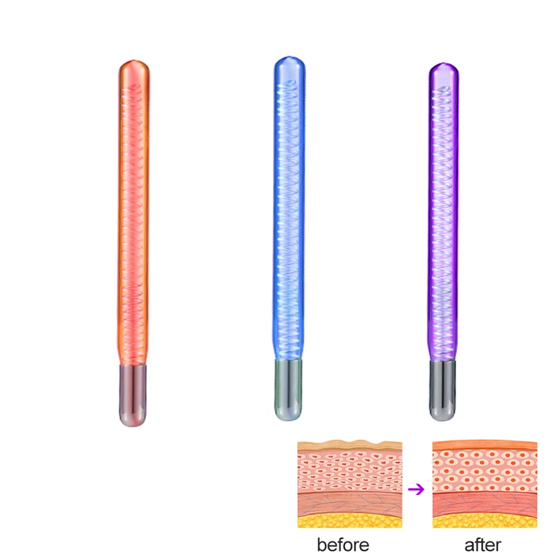 

HF Electrotherapy Wand Straight Electrode with Spiral for High Frequency Facial Machine Acne Remove Face Body Skin Glass Tube