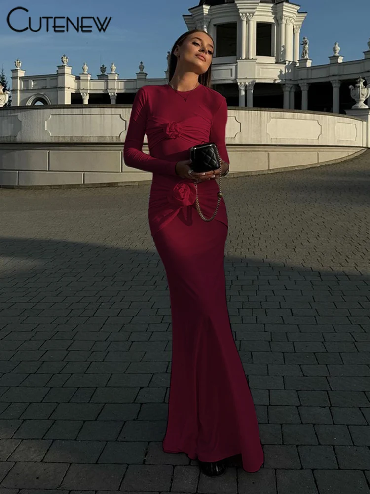 Женское длинное платье с аппликацией классическое платье-футляр круглым вырезом