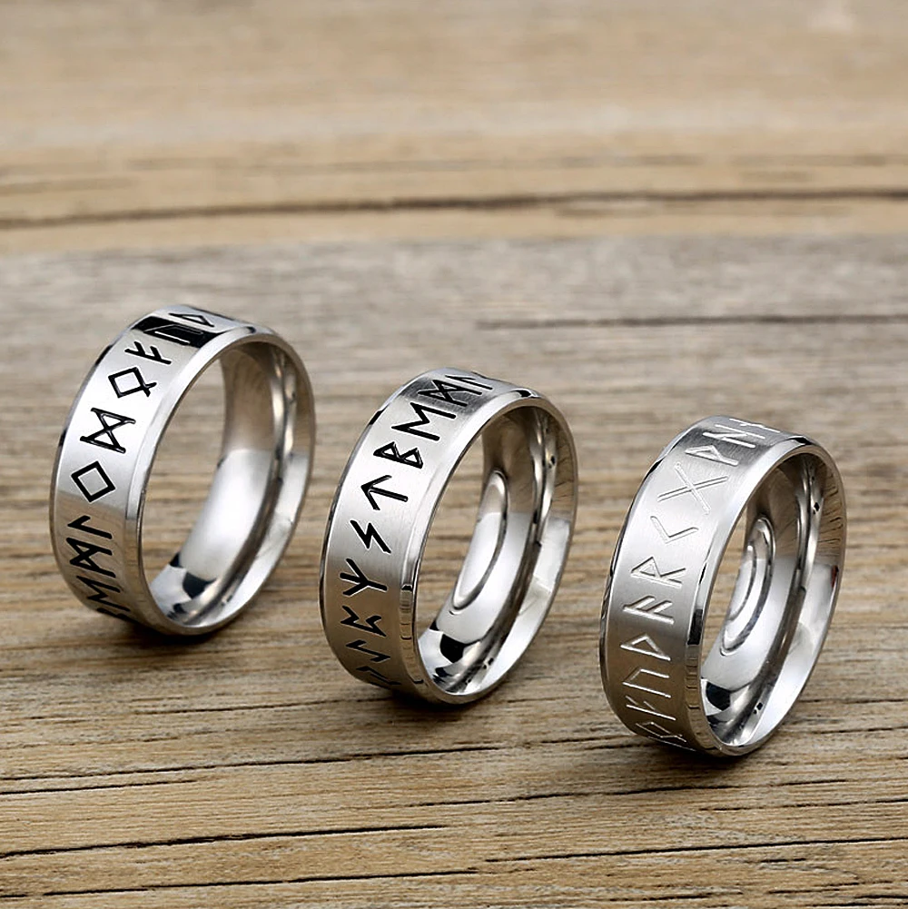 Vintage Viking Rune Ring For Men Women Fashion 316L Stainless Steel Odin Nordic Rings Simple Amulet Jewelry Gift Wholesale
