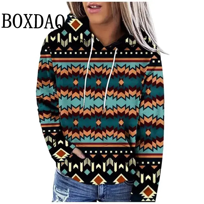 Осенне-зимние толстовки в этническом стиле с 3D принтом женские уличные топы