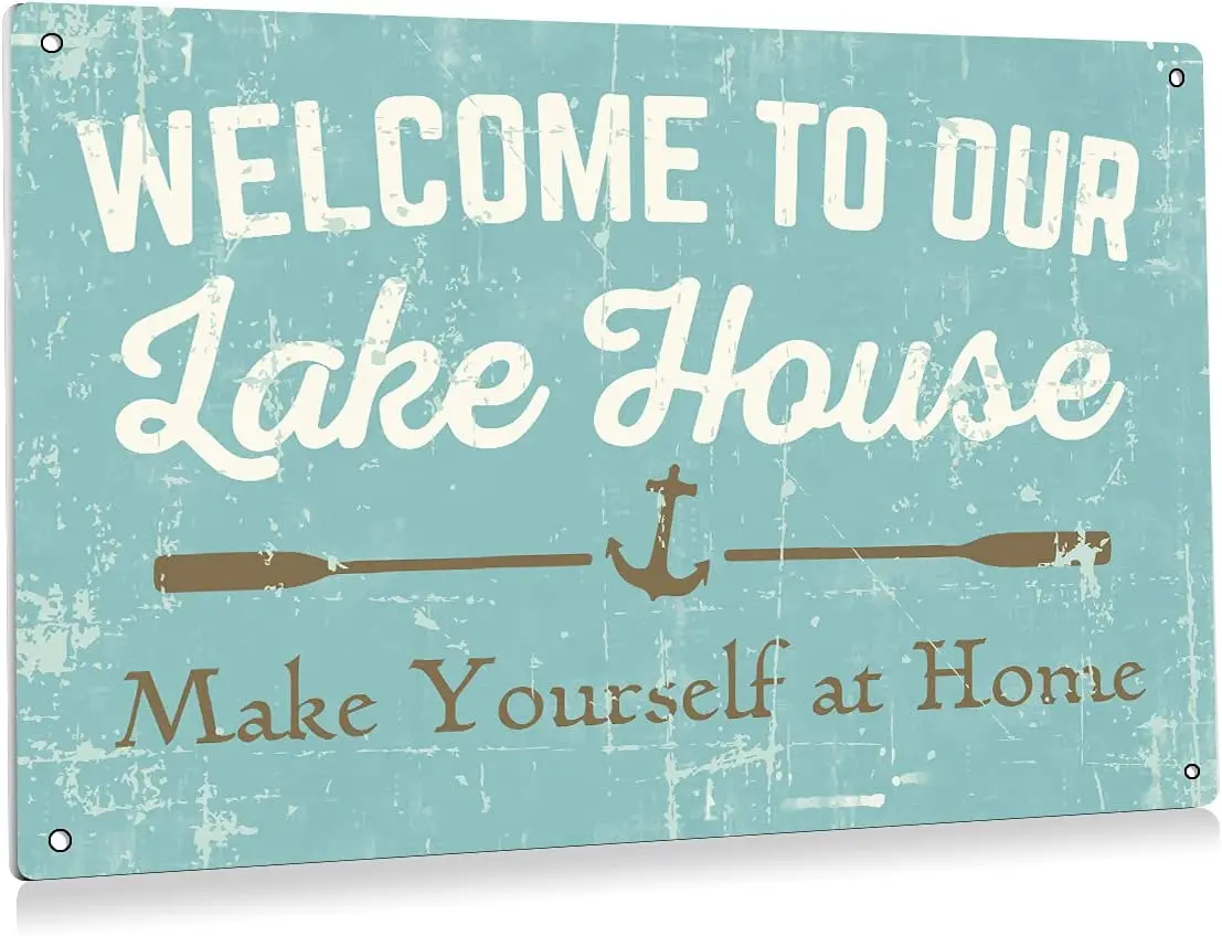 

Металлический жестяной знак в стиле ретро, добро пожаловать в наш дом с озером, пляжный знак, подарки