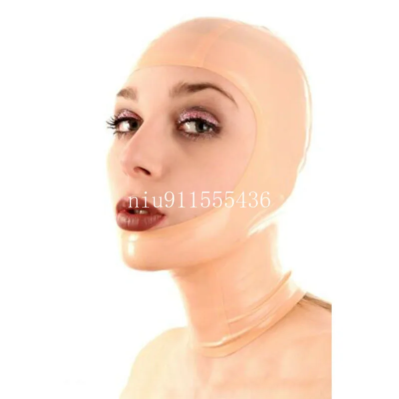 

Latex Hood Open Face Mouth Back Zipper Rubber Mask for Bodysuit Club Wear