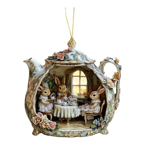 2D акриловый кролик в чашке подвеска