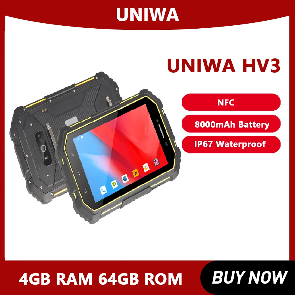 UNIWA HV3 Tablet 7.0 Inch FHD Android 9.0 Smartphon 4GB RAM 64GB ROM NFC Phone 13MP 8000mAh Battery Cellphone  IP67 Waterproof