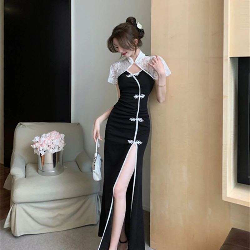 Ezgaga винтажные платья для женщин сексуальное кружевное лоскутное платье на