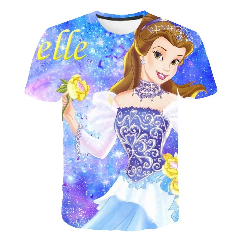

2022 Summer Cinderella T-Shirts Children Girls Shorts Sleeves Cartoon Girl Tees Tops 1-14 Years Kids Casual Tee Shirts Clothing