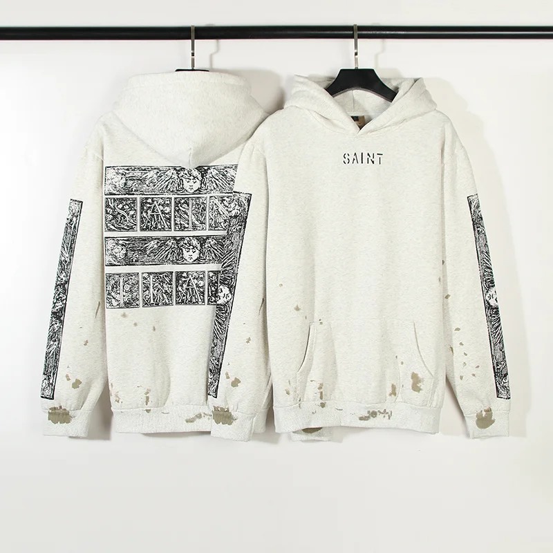 

Новые Изношенные худи в японском стиле в стиле святого Валентина для мужчин и женщин, Высококачественный винтажный пуловер с капюшоном, свитшот с рисунком