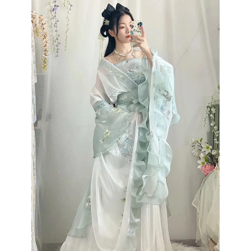 Женское платье Hanfu в старинном стиле женское зеленое летнее