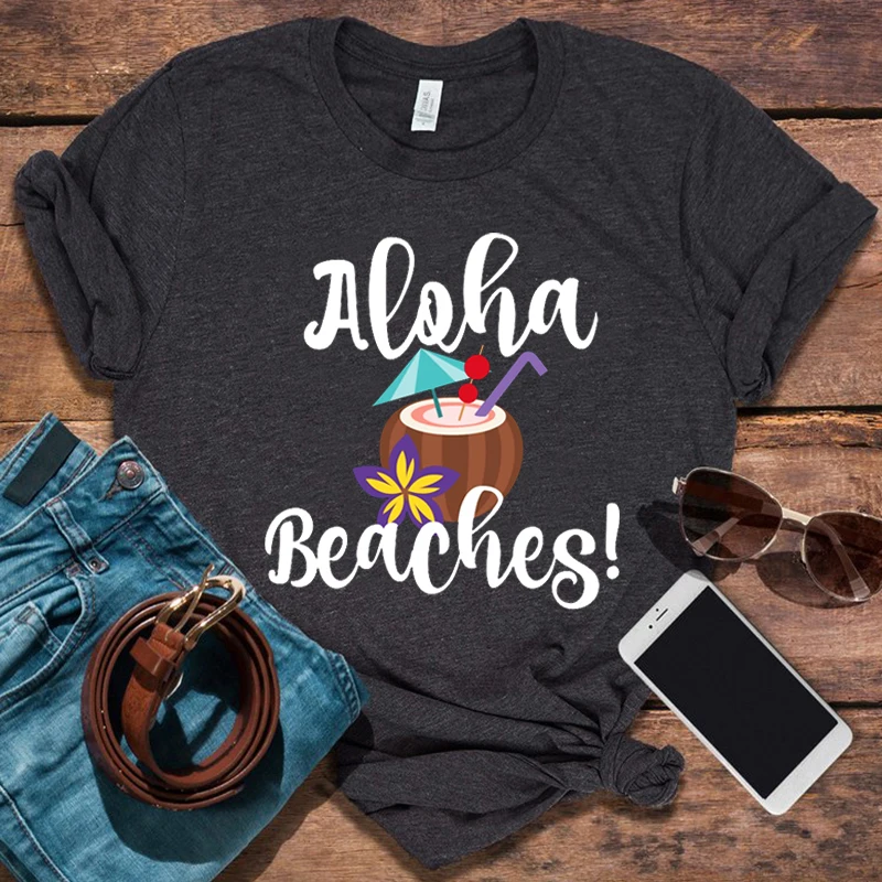 

Aloha Beaches Graphic T Shirts Funny Beach Aesthetic Woman Tshirts Coconut Umbrella Tees Drink Classic T-Shirt Summer XL
