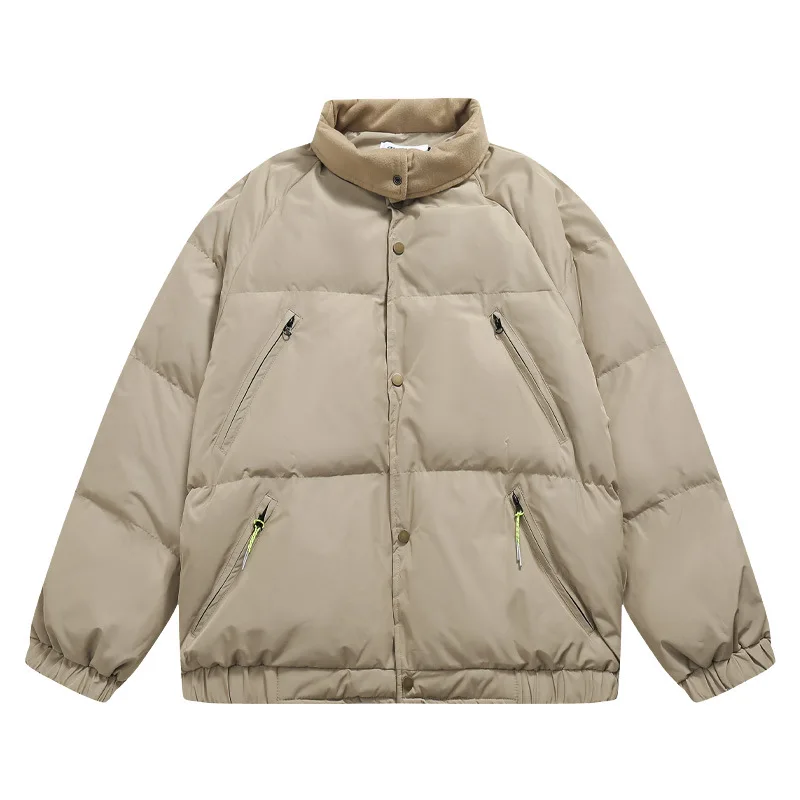 Rainbowtouches Cargo Jackets 4 Pockets Men Down Coats Winter Warm Windproof Parkas Solid Color Stand Collar Retro Streetwear