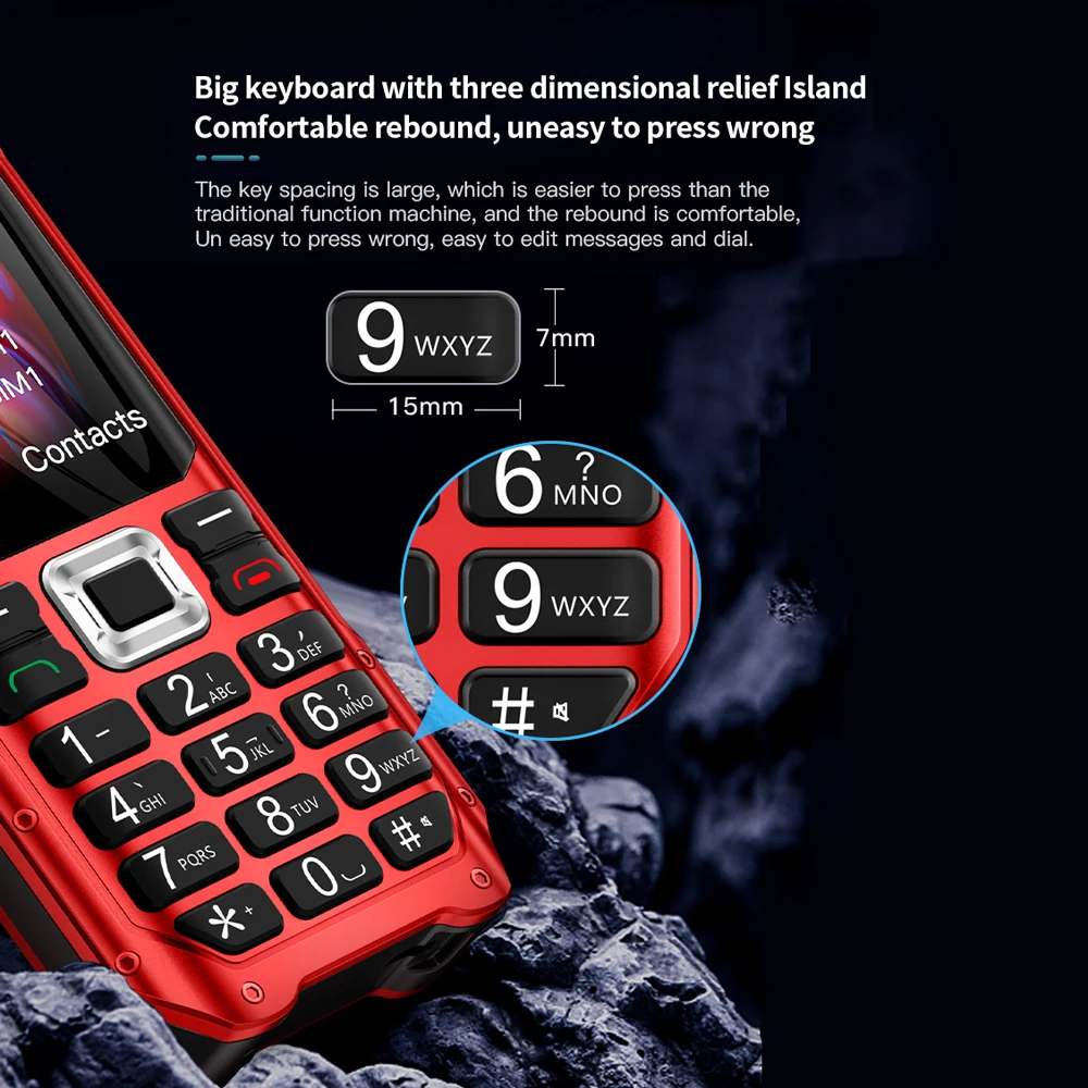 SOYES K80 GSM 2G Mobile Phone 1800mAh Dual SIM Cards Double Torch Flashlight Loud Sound MP3 FM Vibration Elder Cellphone
