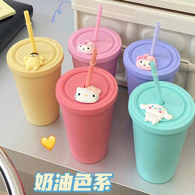 

450Ml Sanrio Kawaii Hello Kitty Kuromi My Melody Cinnamoroll Anime Cartoon Cute Straw Water Cup Large Capacity Couple Juice Cup