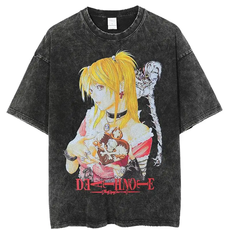 

Anime Death Note T Shirt Men Hip Hop Vintage Washed Oversized Anime T Shirts for Women Streetwear Tees 100% Cotton T-shirt