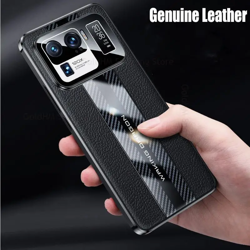 

Genuine Leather Phone Case For Xiaomi 12 Pro Ultra Slim Phone Cover For Xiaomi 11 Ultra MiX 4 Civi 6D Plating Carbon Fiber Capa