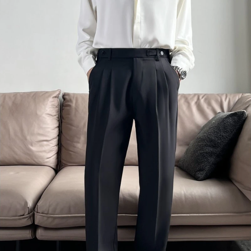 Мужские костюмные брюки широкие драпированные плиссированные прямые рабочая