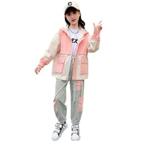 teen girls sport sets 2022 spring fall hoodies long sleeve jacket cargo pants outfits kids casual two piece childrens clothing
