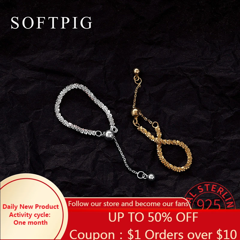 

SOFTPIG Real 925 Sterling Silver Chain Bead Adjustable Ring for Women Classic Fine Jewelry Minimalist Accessories