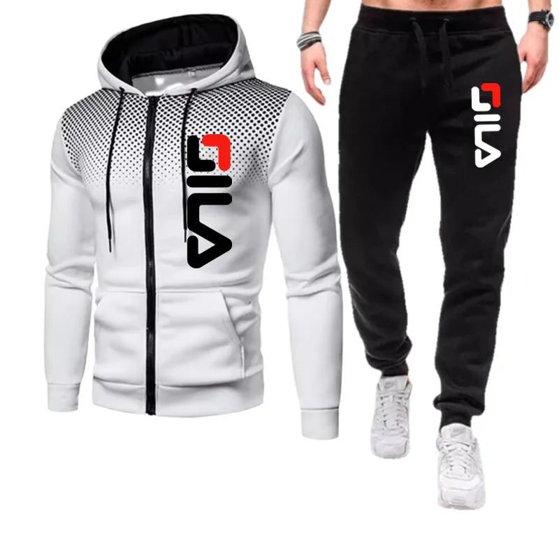 

2023 spring and autumn new men's sports printed hoodie suit, fashion men's luxury plush zipper casual designer sportswear 2-piec