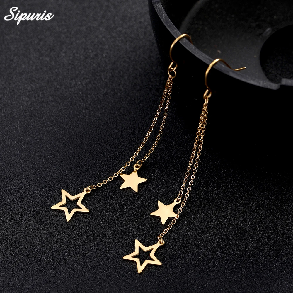 

Sipuris Star Moon Long Tassel Dangle Earring Women Stainless Steel Statement Drop Earrings Ear Hook Trendy Korean Jewelry Gifts
