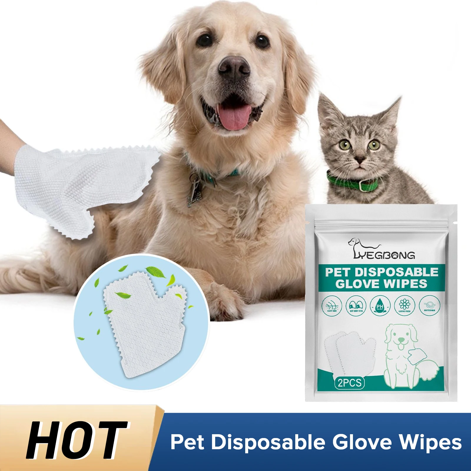 

Pet Disposable Glove Wipes Wash Free Puppy Spa Bath Body Washing Remove Dirt Cats Grooming Massage Non-Woven Dogs Cleaning Wipes