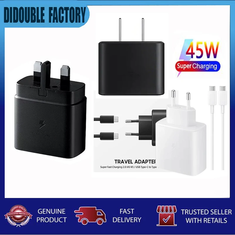 

EU UK US Original For Samsung 45W Super Fast Charge Charger EP-TA845 5A Type C Cable For Samsung GALAXY S23 S22 S21 S20 Note 10